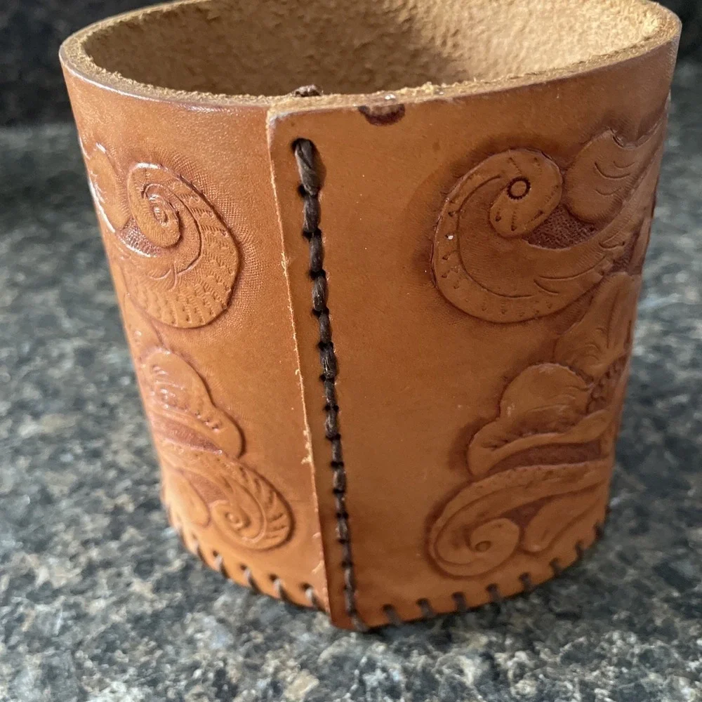 Handmade Leather Pen & Pencil Holder Desk Office Decor 4.5